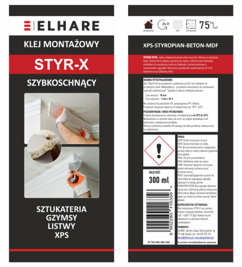 Klej montażowy uniwersalny ELHARE szybkoschnący STYR-X Klej montażowy uniwersalny ELHARE szybkoschnący STYR-X